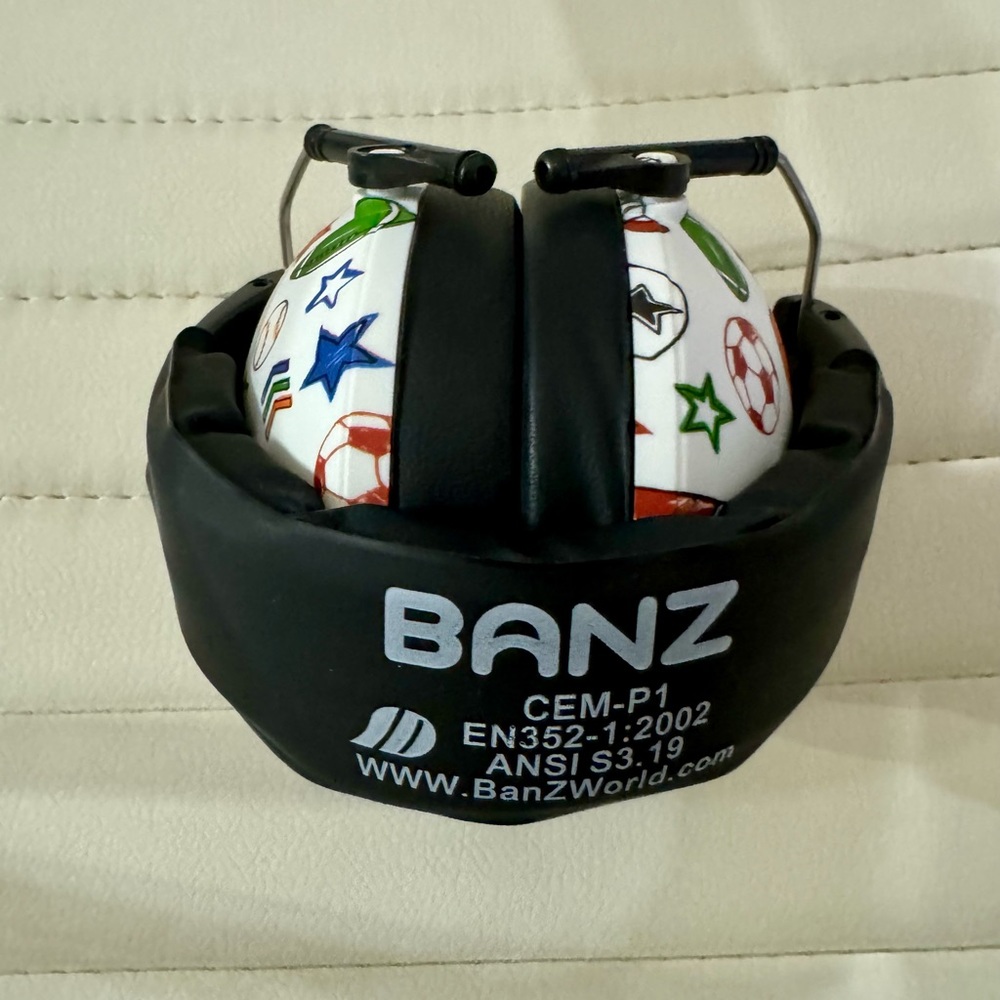 Banz Earmuffs for baby printed sports; like new